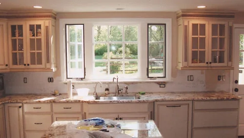 Chester County kitchen remodel with new counters, cabinets, floors and lighting
